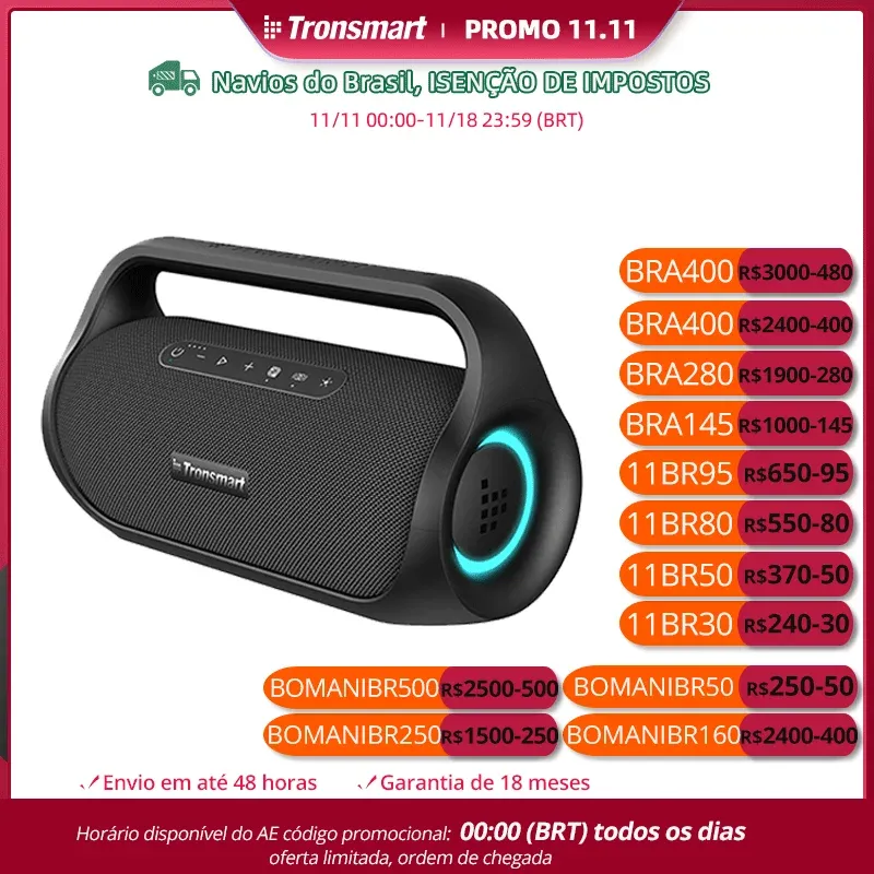 [Taxas Inclusas/R$355 Moedas App] Caixa De Som Tronsmart Bang Mini 50w Ipx6 Tws Nfc Bt 5.3 Speaker